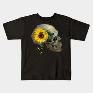 Van Gogh Skull with Sunflower Kids T-Shirt